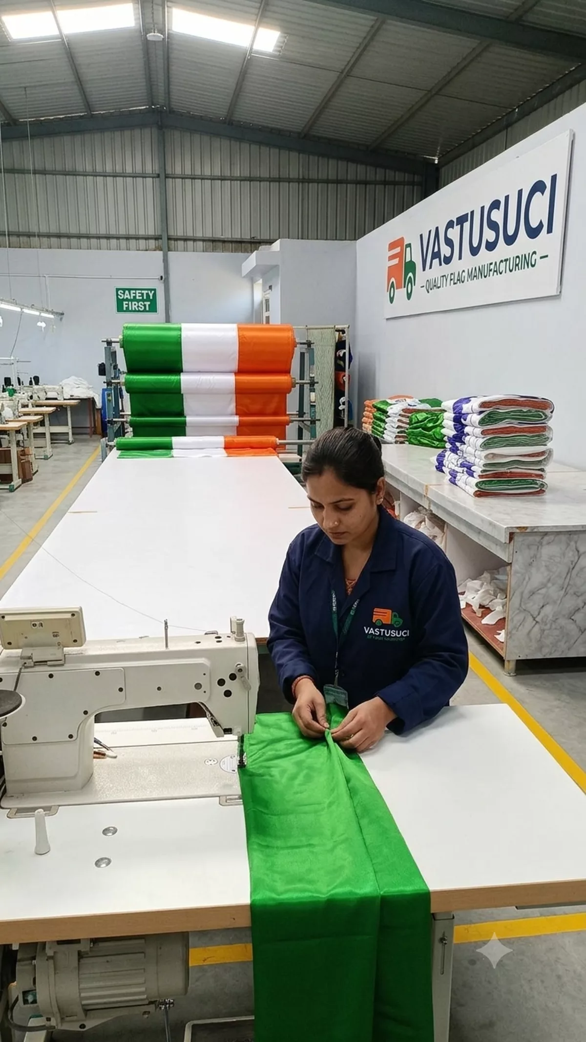 Stitching line at the Vastusuci flag manufacturing unit
